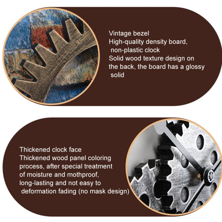Vintage Wooden Round Gear Silent Wall Clock Rome Number 58cm 6 Gears Golden - Wall Clock by PMc TechLife | Online Shopping South Africa | PMc TechLife | Buy Now Pay Later Mobicred