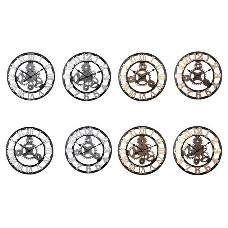 Vintage Wooden Round Gear Silent Wall Clock Rome Number  58cm  6 Gears  Silver - free shipping - PMC TechLife - Order now!