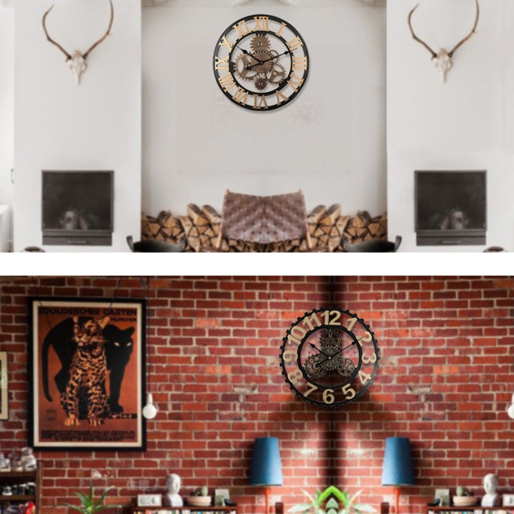 Vintage Wooden Round Gear Silent Wall Clock Number 58cm 4 Gears Silver - Wall Clock by PMC TechLife | Online Shopping South Africa | PMC TechLife