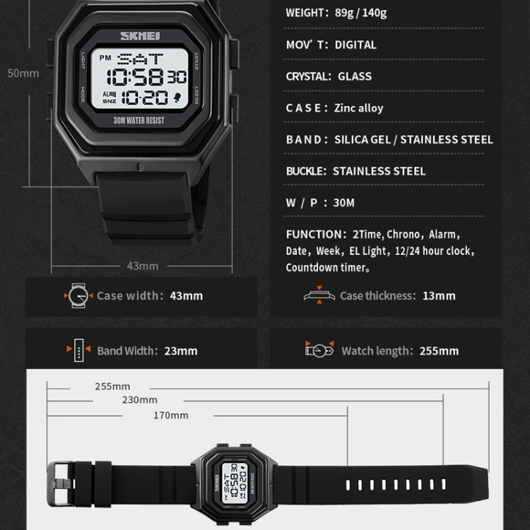 SKMEI 1875 Men Outdoor Electronic Watch Timing Multi-Functional Watch, Style: Silicone Band White Machine - free shipping - PMC TechLife - Order now!