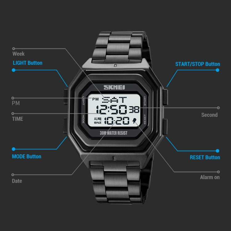 SKMEI 1875 Men Outdoor Electronic Watch Timing Multi-Functional Watch, Style: Silicone Band Black Machine - free shipping - PMC TechLife - Order now!