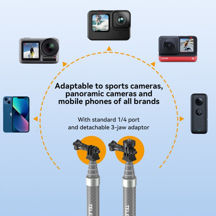 TELESIN 1.2m Carbon Fiber Monopod Selfie Stick With 1/4 Screw For Action Cameras - Extendable Pole by TELESIN | Online Shopping South Africa | PMC TechLife | Buy Now Pay Later Mobicred