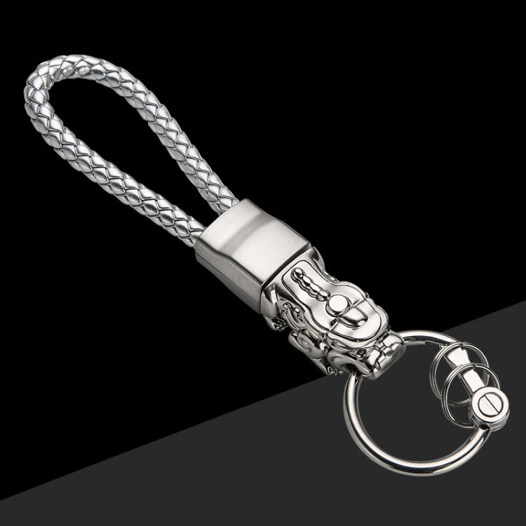 Braided Leather Rope Brave Troops Keychain With LED Light Metal Pendant(White+White Rope) - Key Rings by PMC Jewellery | Online Shopping South Africa | PMC Jewellery | Buy Now Pay Later Mobicred