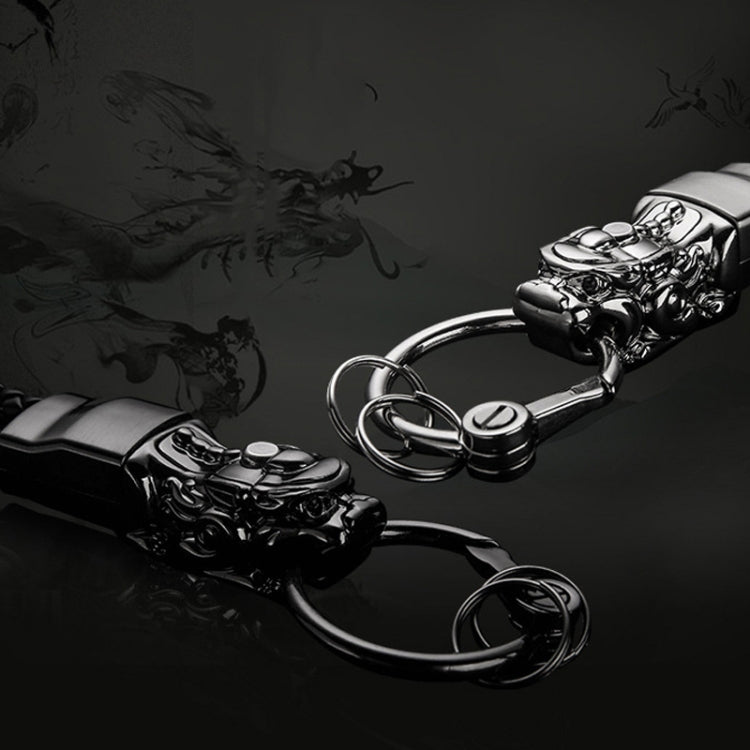 Braided Leather Rope Brave Troops Keychain With LED Light Metal Pendant(White+White Rope) - Key Rings by PMC Jewellery | Online Shopping South Africa | PMC Jewellery | Buy Now Pay Later Mobicred