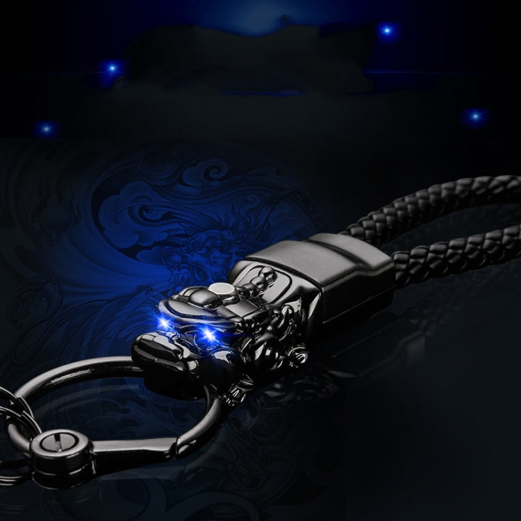 Braided Leather Rope Brave Troops Keychain With LED Light Metal Pendant(Golden+Orange Rope) - Key Rings by PMC Jewellery | Online Shopping South Africa | PMC Jewellery | Buy Now Pay Later Mobicred