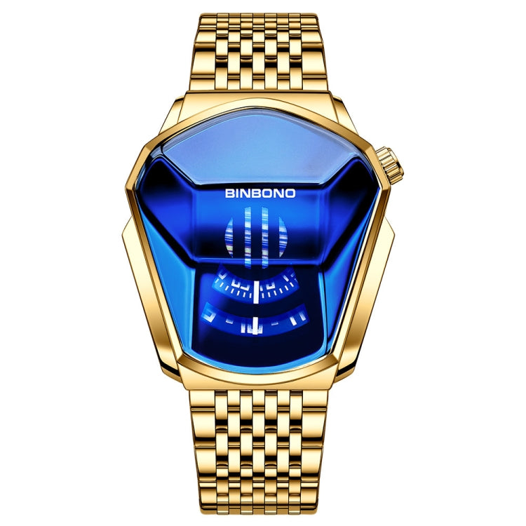 BINBOND Locomotive Concept Steel Belt Watch Men Live Black Technology Watch(Full Gold-Blue Face) - free shipping - PMC TechLife - Order now!