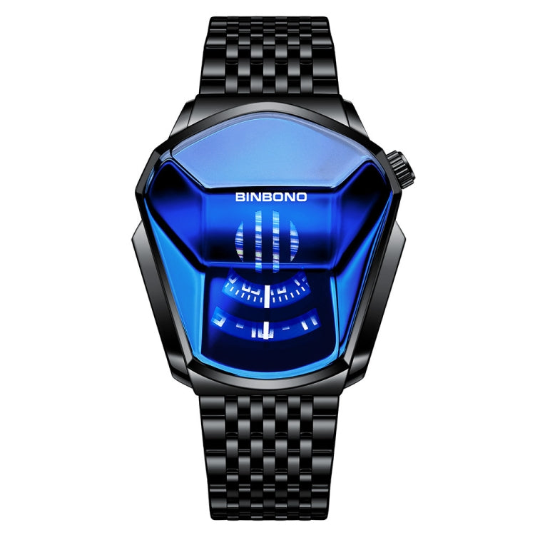 BINBOND Locomotive Concept Steel Belt Watch Men Live Black Technology Watch(Black Stee Blue Face) - free shipping - PMC TechLife - Order now!