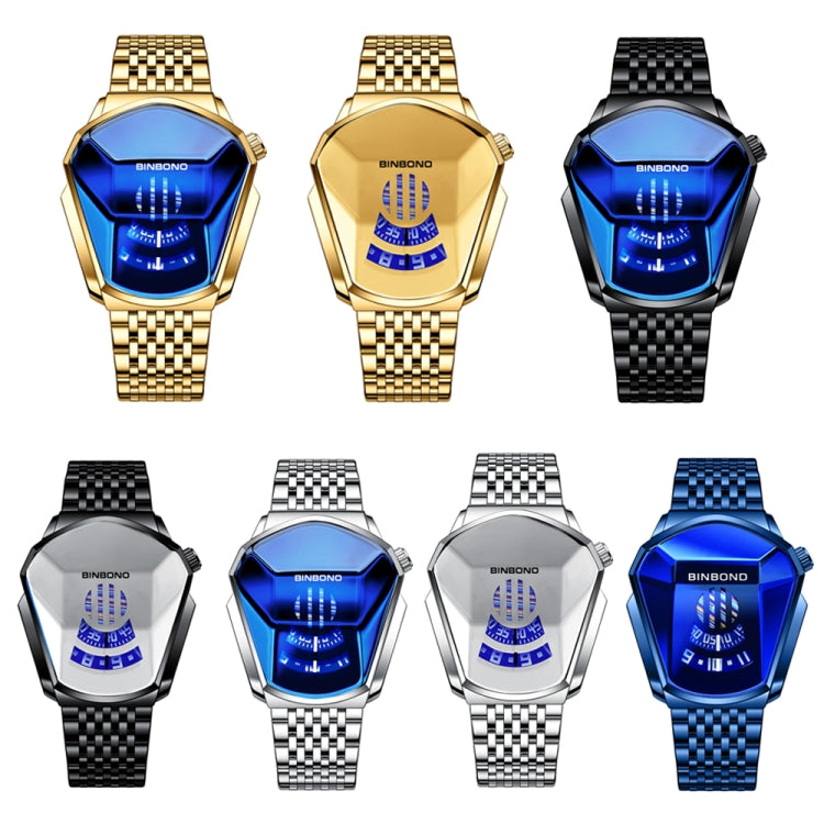 BINBOND Locomotive Concept Steel Belt Watch Men Live Black Technology Watch(Blue Steel Blue Face) - free shipping - PMC TechLife - Order now!