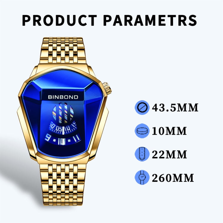 BINBOND Locomotive Concept Steel Belt Watch Men Live Black Technology Watch(Black Stee Blue Face) - free shipping - PMC TechLife - Order now!