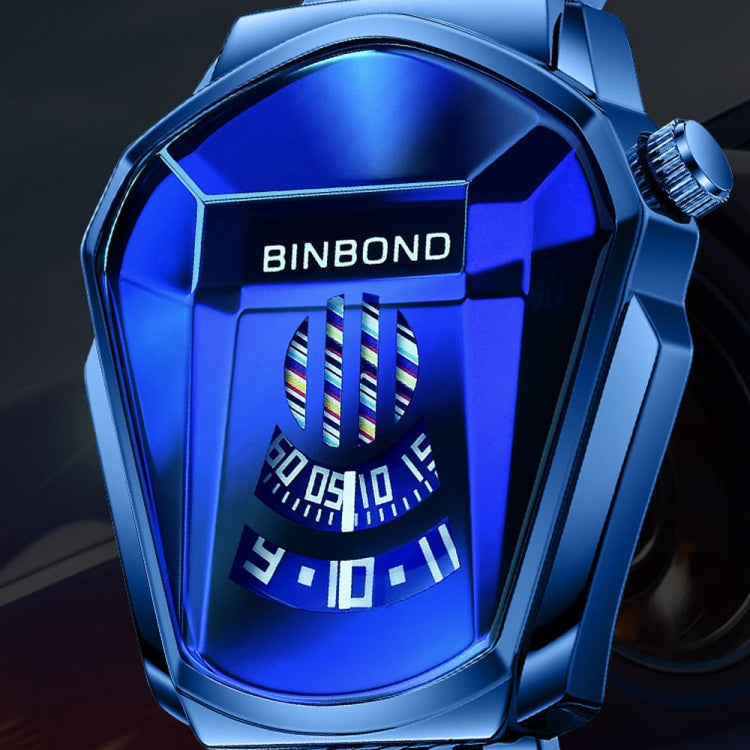 BINBOND Locomotive Concept Steel Belt Watch Men Live Black Technology Watch(Black Stee Blue Face) - free shipping - PMC TechLife - Order now!