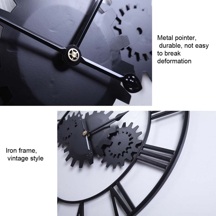 60cm Vintage Iron Round Gear Wall Clock Silent Large Art Clock(Silver+Silver Needle) - free shipping - PMc TechLife - Order now!