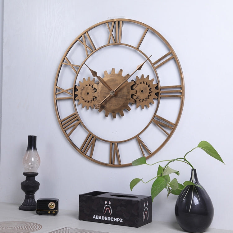 60cm Vintage Iron Round Gear Wall Clock Silent Large Art Clock(Silver+Silver Needle) - free shipping - PMc TechLife - Order now!