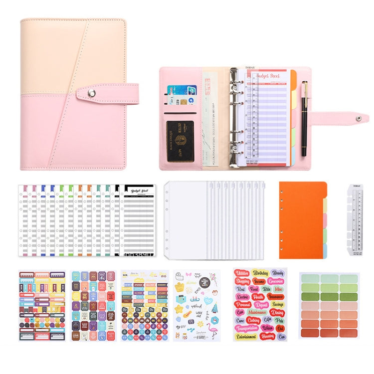 A6 YMX-012 PU Leather Budget Binder Notebook Macaron Color Matching Handbook(Khaki+Pink) - Notebooks by PMc TechLife | Online Shopping South Africa | PMc TechLife | Buy Now Pay Later Mobicred
