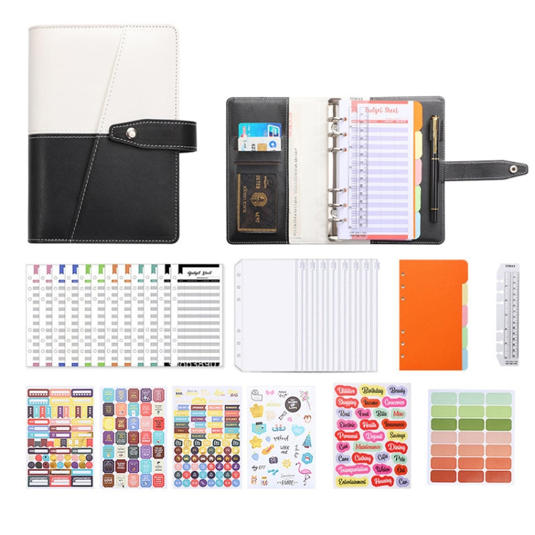 A6 YMX-012 PU Leather Budget Binder Notebook Macaron Color Matching Handbook(White+Black) - Notebooks by PMc TechLife | Online Shopping South Africa | PMc TechLife | Buy Now Pay Later Mobicred