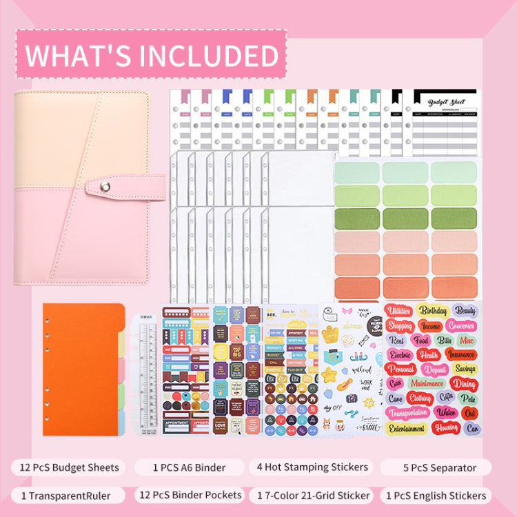 A6 YMX-012 PU Leather Budget Binder Notebook Macaron Color Matching Handbook(Pink+Blue) - Notebooks by PMc TechLife | Online Shopping South Africa | PMc TechLife | Buy Now Pay Later Mobicred