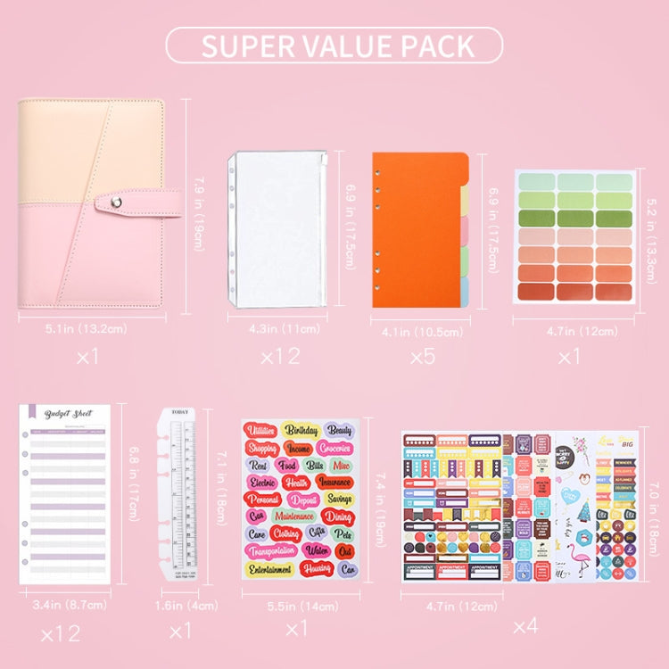 A6 YMX-012 PU Leather Budget Binder Notebook Macaron Color Matching Handbook(Pink+Blue) - Notebooks by PMc TechLife | Online Shopping South Africa | PMc TechLife | Buy Now Pay Later Mobicred