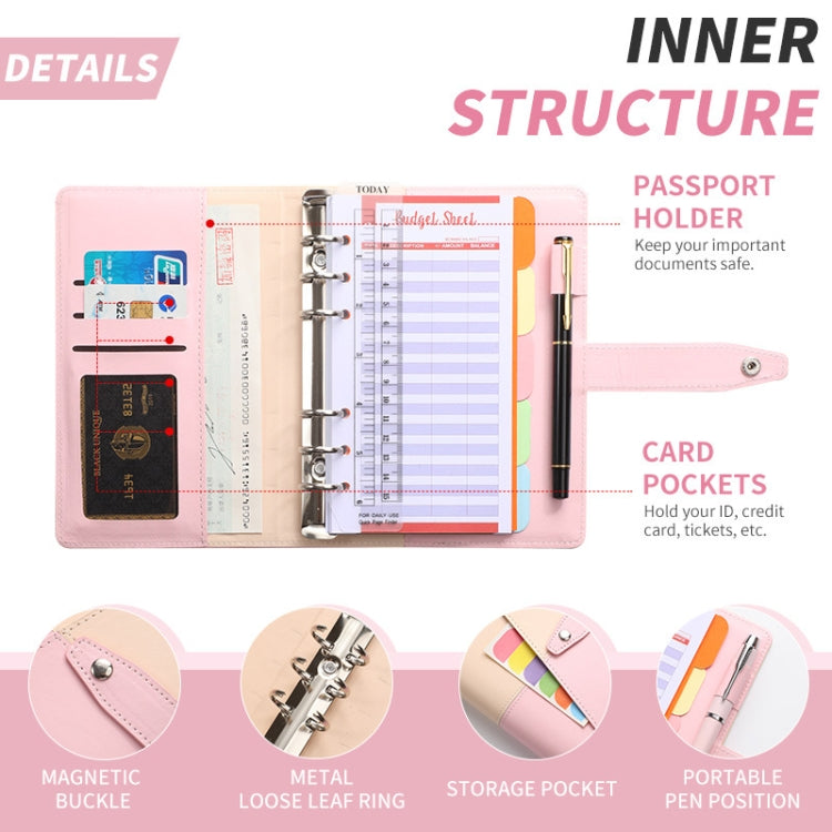 A6 YMX-012 PU Leather Budget Binder Notebook Macaron Color Matching Handbook(Pink+Blue) - Notebooks by PMc TechLife | Online Shopping South Africa | PMc TechLife | Buy Now Pay Later Mobicred