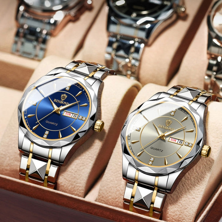 BINBOND B5552 Luminous Multifunctional Business Calendar Quartz Watch(Female-Inter-gold-Blue) - free shipping - PMC TechLife - Order now!
