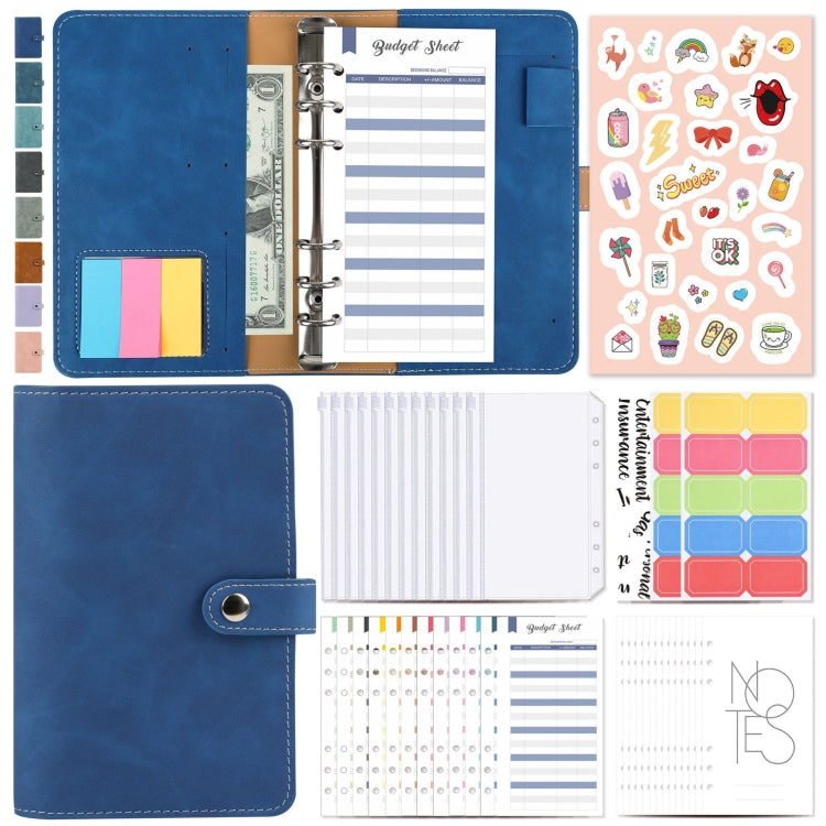 H666 A6 Loose-leaf Binder Cash Budget Handbook Vintage PU Leather Notebook with Window(Treasure Blue) - Notebooks by PMc TechLife | Online Shopping South Africa | PMc TechLife | Buy Now Pay Later Mobicred