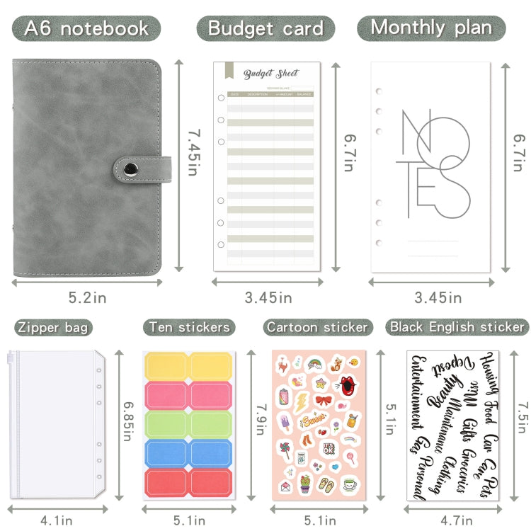H666 A6 Loose-leaf Binder Cash Budget Handbook Vintage PU Leather Notebook with Window(Light Gray) - Notebooks by PMC TechLife | Online Shopping South Africa | PMC TechLife | Buy Now Pay Later Mobicred