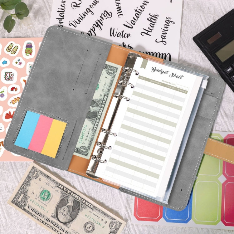 H666 A6 Loose-leaf Binder Cash Budget Handbook Vintage PU Leather Notebook with Window(Light Gray) - Notebooks by PMC TechLife | Online Shopping South Africa | PMC TechLife | Buy Now Pay Later Mobicred