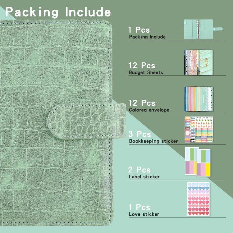 A6 Crocodile Pattern PU Leather Loose-Leaf Binder Budget Notebook Cash Envelope Organizer(Pink) - Notebooks by PMc TechLife | Online Shopping South Africa | PMc TechLife | Buy Now Pay Later Mobicred