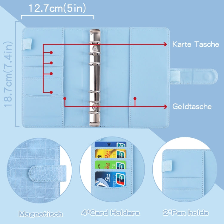 A6 Crocodile Pattern PU Leather Loose-Leaf Binder Budget Notebook Cash Envelope Organizer(Glaze Blue) - Notebooks by PMc TechLife | Online Shopping South Africa | PMc TechLife | Buy Now Pay Later Mobicred