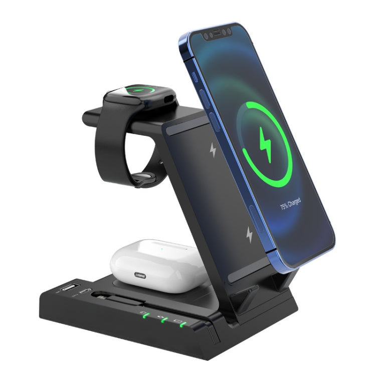 Z252 6-In-1 Wireless Charging Stand Dock With USB-C/Type-C Port & 8 Pin Charge Cable(Black) - Wireless Charger by PMC Jewellery | Online Shopping South Africa | PMC Jewellery | Buy Now Pay Later Mobicred