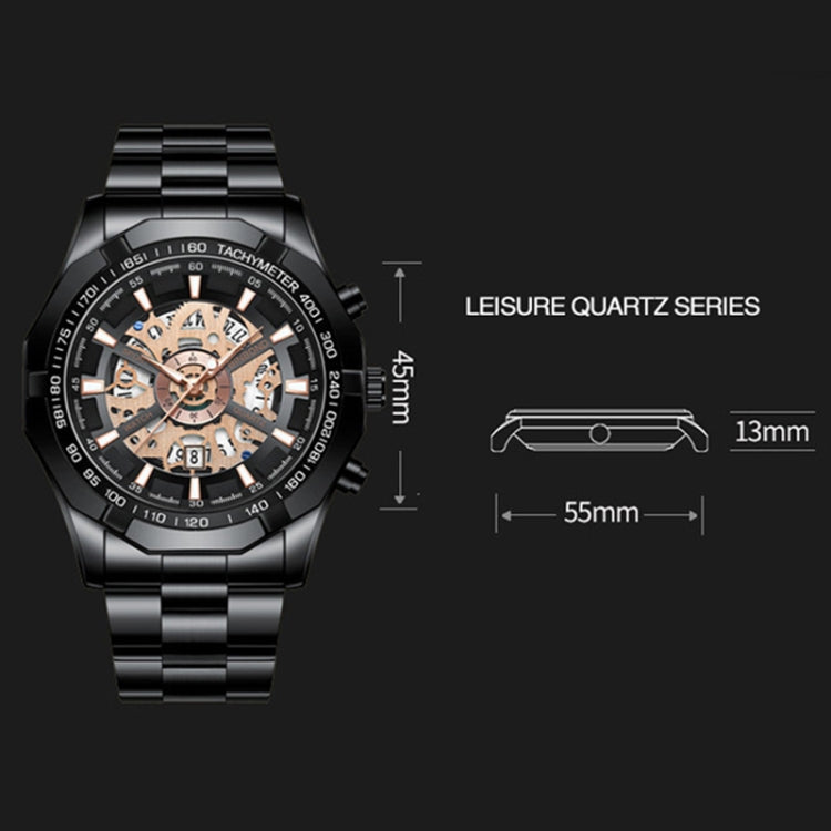 BINBOND S033 Hollowed Mechanical 30m Waterproof Luminous Quartz Watch, Color: Full Gold-Black-Gold - free shipping - PMC TechLife - Order now!