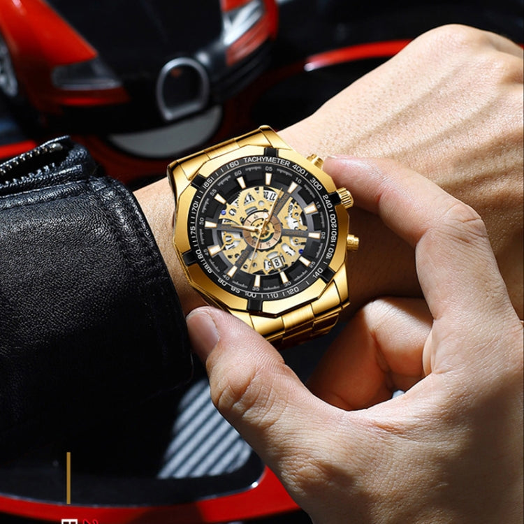 BINBOND S033 Hollowed Mechanical 30m Waterproof Luminous Quartz Watch, Color: Full Gold-Black-Gold - free shipping - PMC TechLife - Order now!