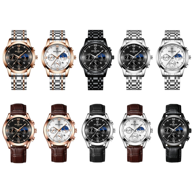 BINBOND B3591 30m Waterproof Luminous Calendar Men Watch, Color: Brown Leather-White-White - free shipping - PMC TechLife - Order now!