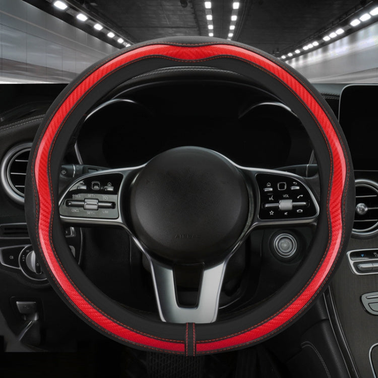 Car Steering Wheel Carbon Fiber Breathable Wear-resistant Leather Case, Size: 38cm(Red Round) - Seat Belts & Padding by PMC TechLife | Online Shopping South Africa | PMC TechLife | Buy Now Pay Later Mobicred