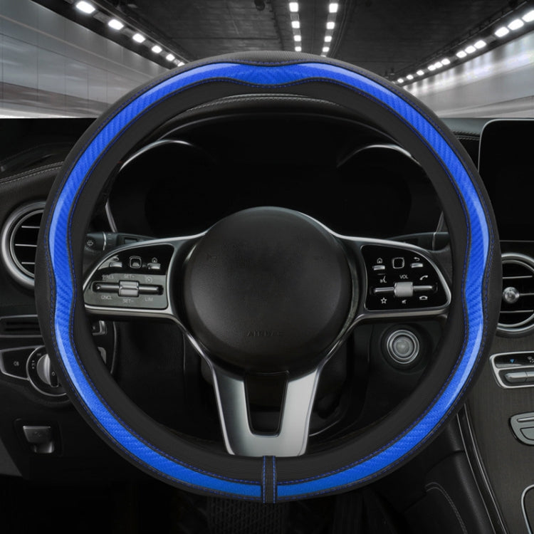 Car Steering Wheel Carbon Fiber Breathable Wear-resistant Leather Case, Size: 38cm(Blue Round) - Seat Belts & Padding by PMC TechLife | Online Shopping South Africa | PMC TechLife | Buy Now Pay Later Mobicred