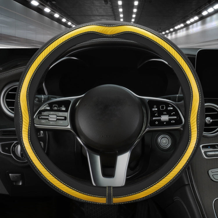Car Steering Wheel Carbon Fiber Breathable Wear-resistant Leather Case, Size: 38cm(Yellow Round) - Seat Belts & Padding by PMC TechLife | Online Shopping South Africa | PMC TechLife | Buy Now Pay Later Mobicred