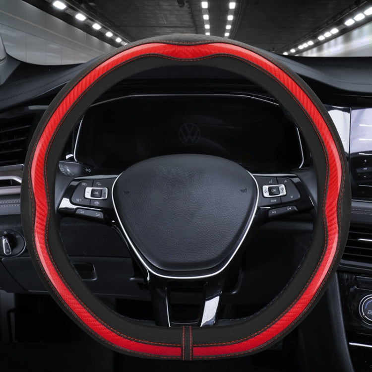 Car Steering Wheel Carbon Fiber Breathable Wear-resistant Leather Case, Size: 38cm(Red D Shape) - Seat Belts & Padding by PMC TechLife | Online Shopping South Africa | PMC TechLife | Buy Now Pay Later Mobicred