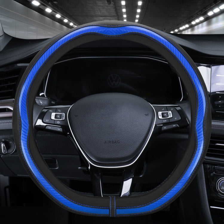Car Steering Wheel Carbon Fiber Breathable Wear-resistant Leather Case, Size: 38cm(Blue D Shape) - Seat Belts & Padding by PMC TechLife | Online Shopping South Africa | PMC TechLife | Buy Now Pay Later Mobicred