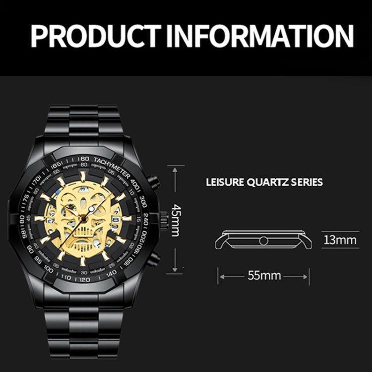 BINBOND S034 30M Waterproof Quartz Watch Skull Skeleton Luminous Watch(White Steel Black) - free shipping - PMC TechLife - Order now!