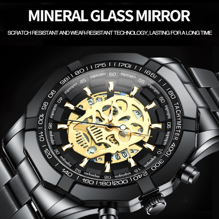 BINBOND S034 30M Water-resistant Quartz Watch Skull Skeleton Luminous Watch(Black Steel Black White Nail) - free shipping - PMC TechLife - Order now!