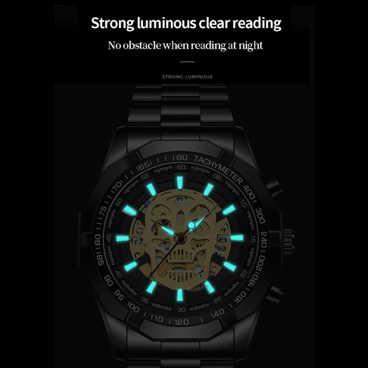 BINBOND S034 30M Waterproof Quartz Watch Skull Skeleton Luminous Watch(White Steel Black) - free shipping - PMC TechLife - Order now!