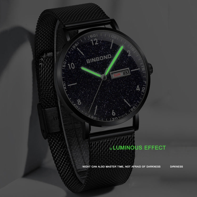 BINBOND B3820 30M Waterproof Ultra-thin Quartz Luminous Starry Watch, Color: Black Net-Black-Starry - free shipping - PMC TechLife - Order now!