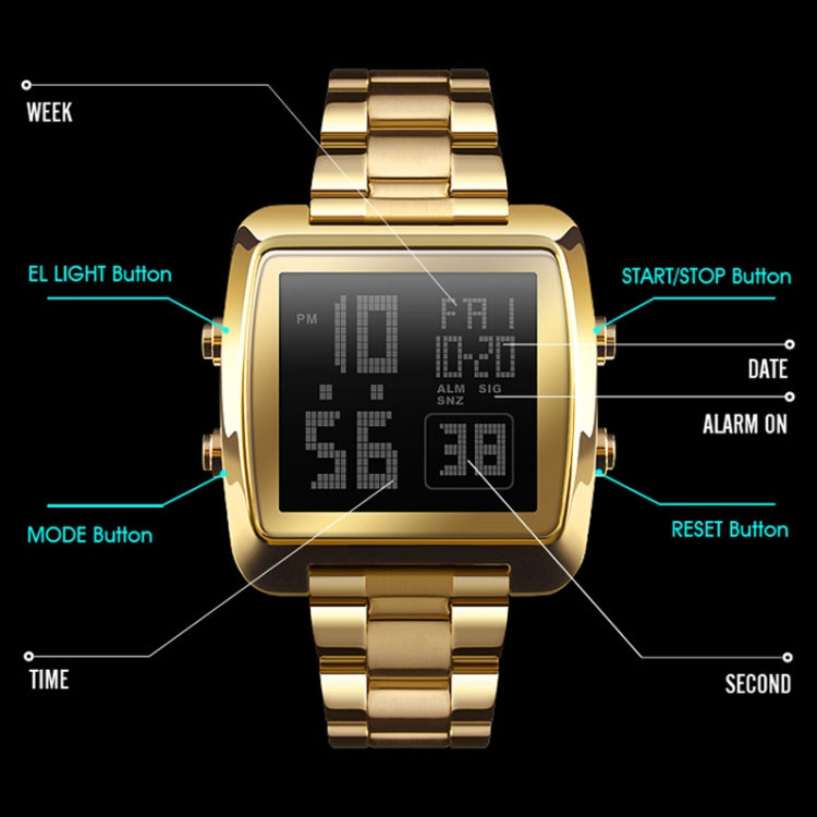 SKMEI 1369 Retro Waterproof Gold Watch Men Steel Belt Luminous Square Watch(Silver) - free shipping - PMC TechLife - Order now!