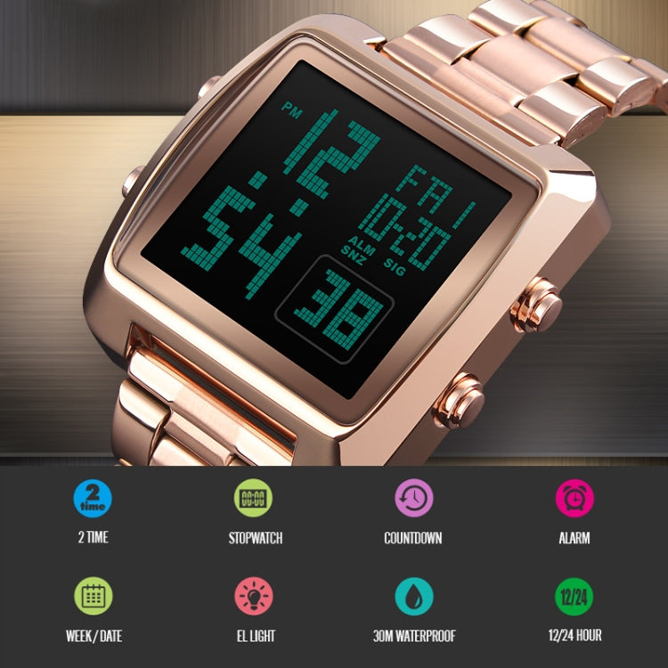 SKMEI 1369 Retro Waterproof Gold Watch Men Steel Belt Luminous Square Watch(Black) - free shipping - PMC TechLife - Order now!