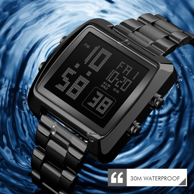 SKMEI 1369 Retro Waterproof Gold Watch Men Steel Belt Luminous Square Watch(Black) - free shipping - PMC TechLife - Order now!
