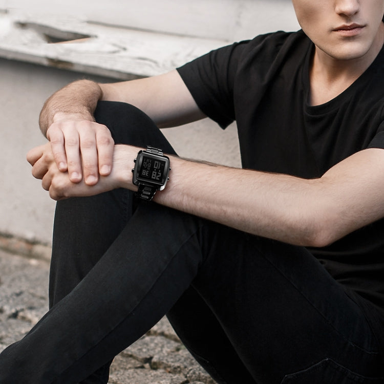 SKMEI 1369 Retro Waterproof Gold Watch Men Steel Belt Luminous Square Watch(Black) - free shipping - PMC TechLife - Order now!