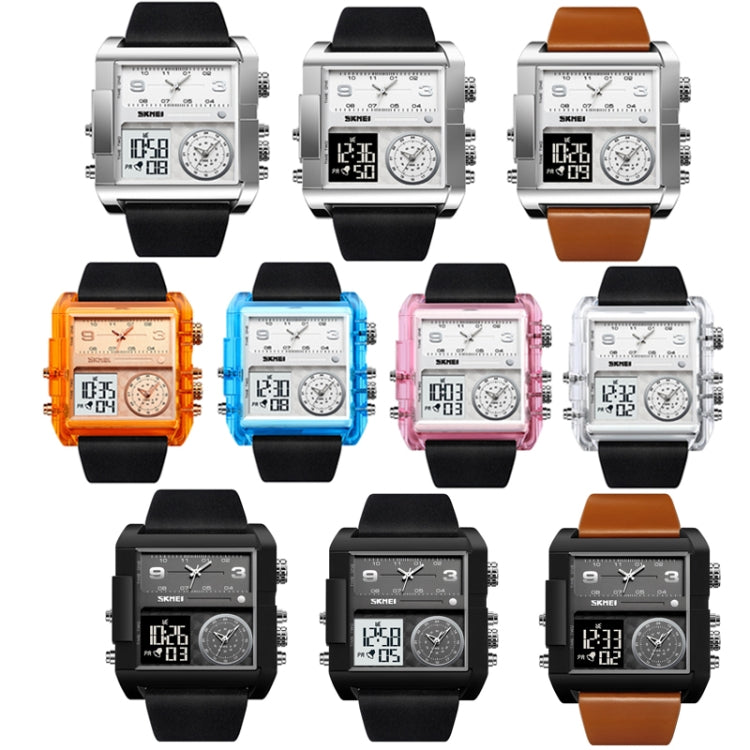 SKMEI 2020 Square Large Dial Triple Movement Men Sports Watch(Silver Shell Brown Belt Black Machine) - free shipping - PMC TechLife - Order now!