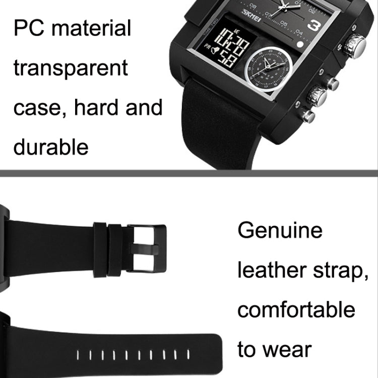 SKMEI 2020 Square Large Dial Triple Movement Men Sports Watch(Black Shell Black Belt White Machine) - free shipping - PMC TechLife - Order now!