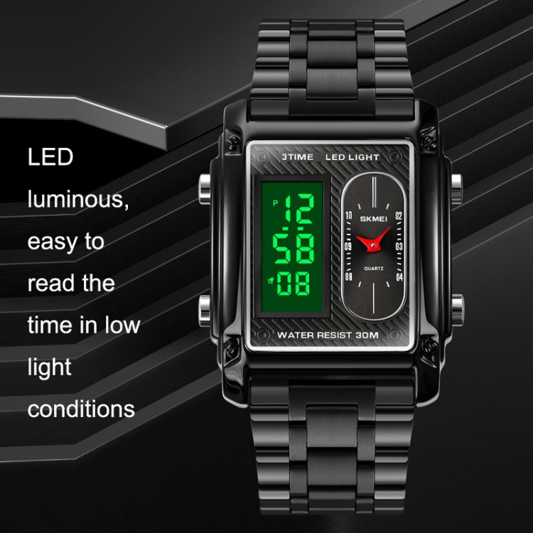 SKMEI 1868 Square Double Display Waterproof Men Watch, Style: Leather Belt (Black) - free shipping - PMC TechLife - Order now!