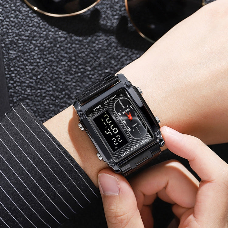 SKMEI 1868 Square Double Display Waterproof Men Watch, Style: Leather Belt (Black) - free shipping - PMC TechLife - Order now!