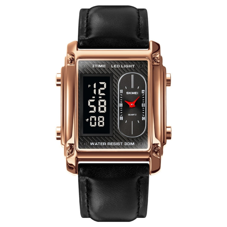 SKMEI 1868 Square Double Display Waterproof Men Watch, Style: Leather Belt (Rose Gold) - free shipping - PMC TechLife - Order now!