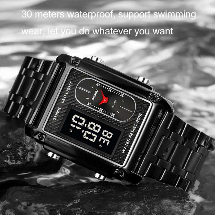 SKMEI 1868 Square Double Display Waterproof Men Watch, Style: Leather Belt (Rose Gold) - free shipping - PMC TechLife - Order now!
